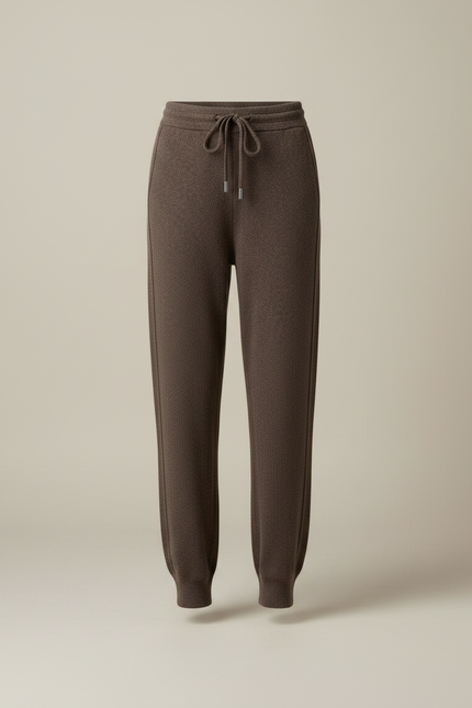Pantalon Fluide Marron Chiné Ample Cordon Maille Femme - vue 3