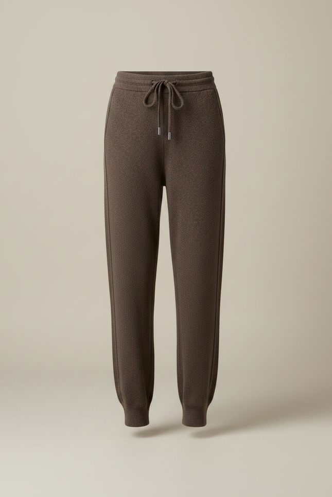 Pantalon Fluide Marron Chiné Ample Cordon Maille Femme - vue 3