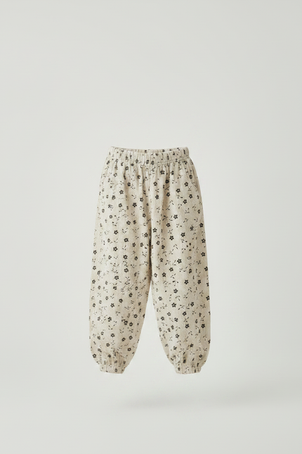 Pantalon Fluide Côtelé Beige Ample Fleuri Enfant - Cordé - vue 3