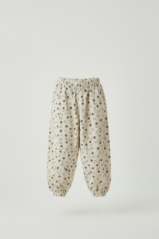 Pantalon Fluide Côtelé Beige Ample Fleuri Enfant - Cordé - vue 3