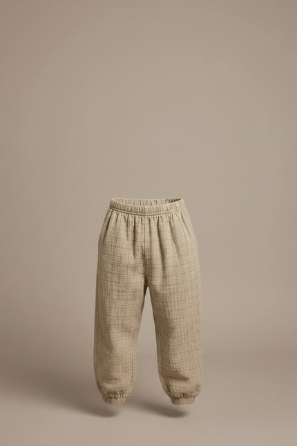 Pantalon Fluide Beige Carreaux Coton Ample Garçon - vue 3