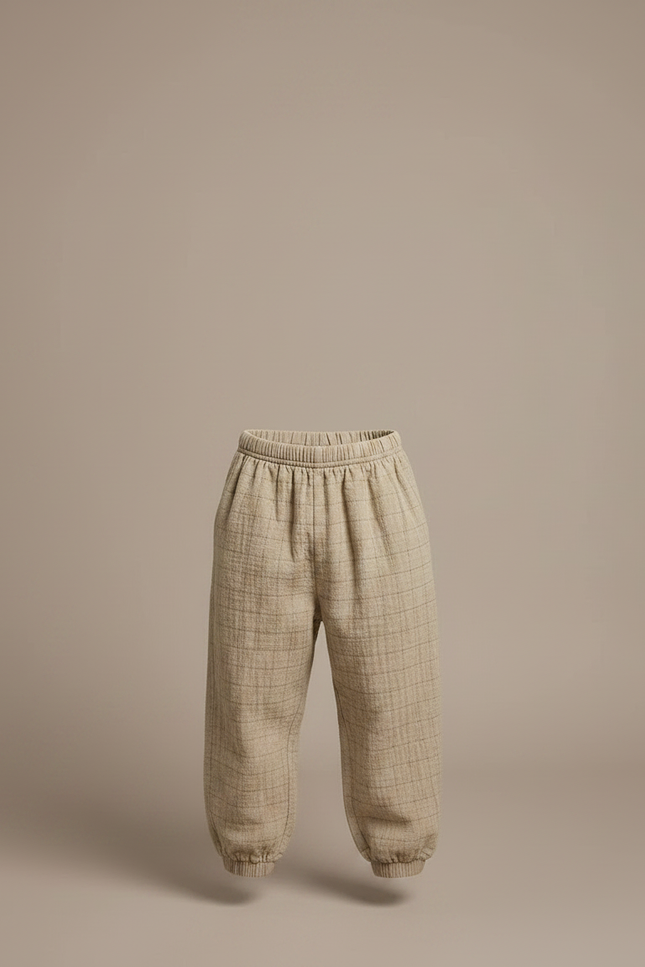Pantalon Fluide Beige Carreaux Coton Ample Garçon - vue 3