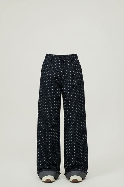 Pantalon Fluide Noir Ample Pois Décontracté Femme - Viscose - vue 3