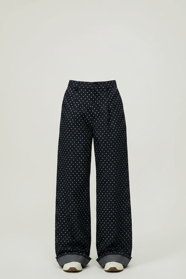 Pantalon Fluide Noir Ample Pois Décontracté Femme - Viscose - vue 3