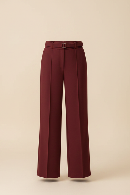 Pantalon Fluide Bordeaux Droit Ceinturé Élégant Fille - Polyester - vue 3