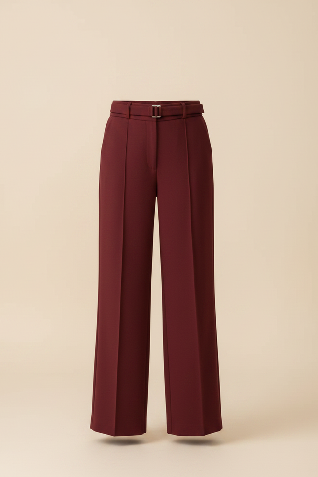 Pantalon Fluide Bordeaux Droit Ceinturé Élégant Fille - Polyester - vue 3