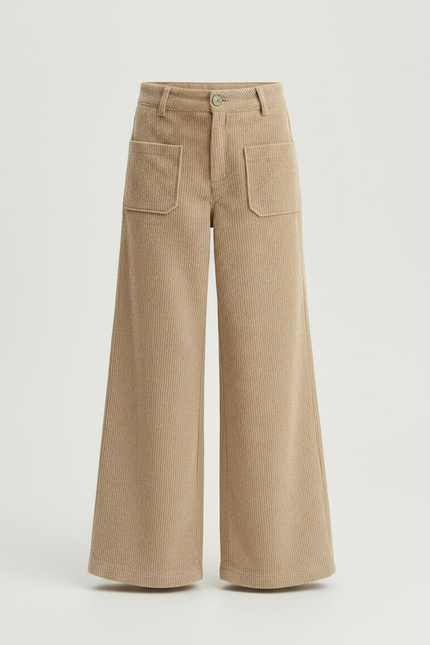 Pantalon Fluide Beige Côtelé Ample Décontracté Poches - Cordé - vue 3