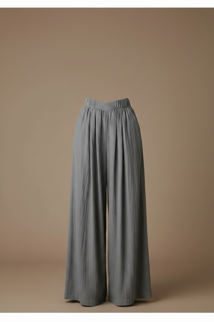 Pantalon Fluide Gris Ample Plissé Confortable - Lin - vue 3