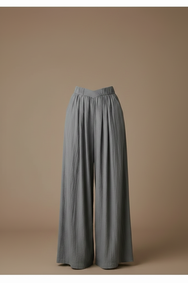 Pantalon Fluide Gris Ample Plissé Confortable - Lin - vue 3