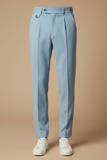 Pantalon Fluide Bleu Ciel Plissé Droit Homme - Gabardine - vue 3
