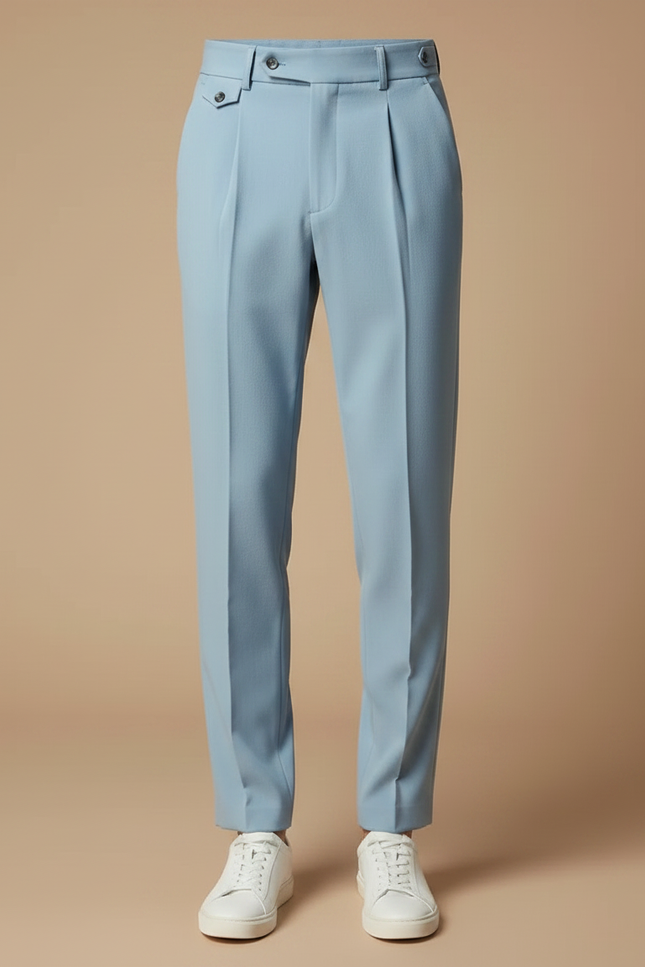 Pantalon Fluide Bleu Ciel Plissé Droit Homme - Gabardine - vue 3