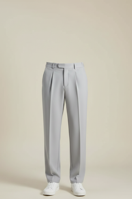 Pantalon Fluide Gris Clair Plissé Décontracté Homme Moderne - Polyester - vue 3