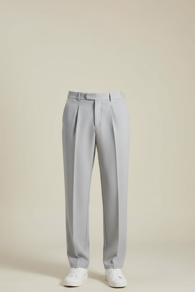 Pantalon Fluide Gris Clair Plissé Décontracté Homme Moderne - Polyester - vue 3