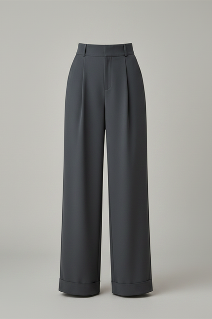 Pantalon Fluide Gris Ample Plissé Décontracté Élégant Femme - Polyester - vue 3