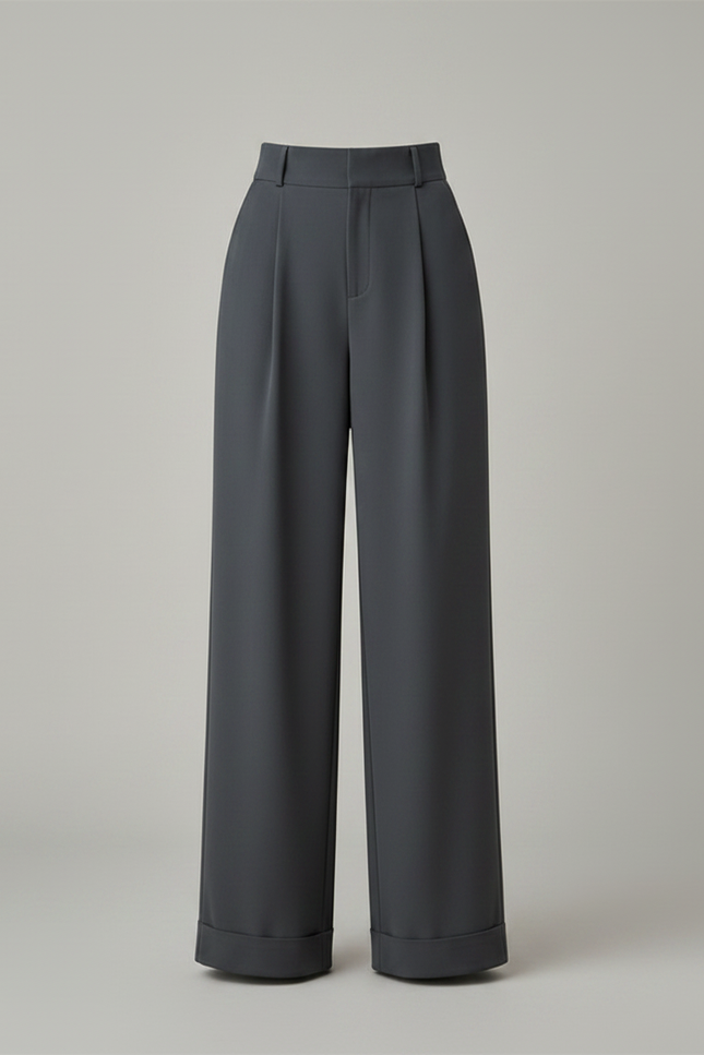 Pantalon Fluide Gris Ample Plissé Décontracté Élégant Femme - Polyester - vue 3