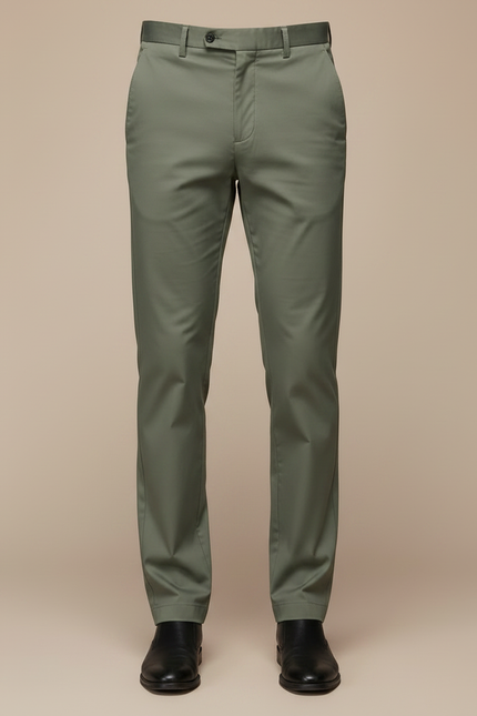 Pantalon Fluide Vert Droit Coton Business Homme - Gabardine - vue 3