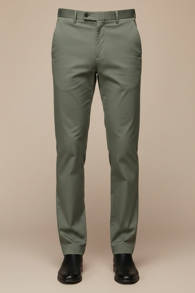 Pantalon Fluide Vert Droit Coton Business Homme - Gabardine - vue 3