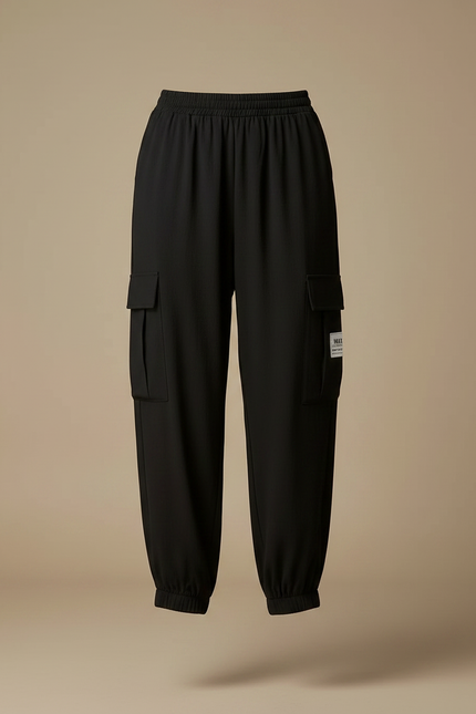 Pantalon Fluide Noir Cargo Ample Décontracté - Viscose - vue 3