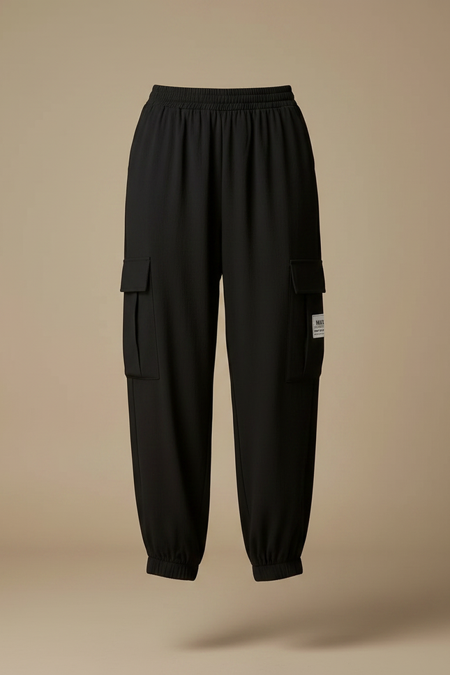 Pantalon Fluide Noir Cargo Ample Décontracté - Viscose - vue 3