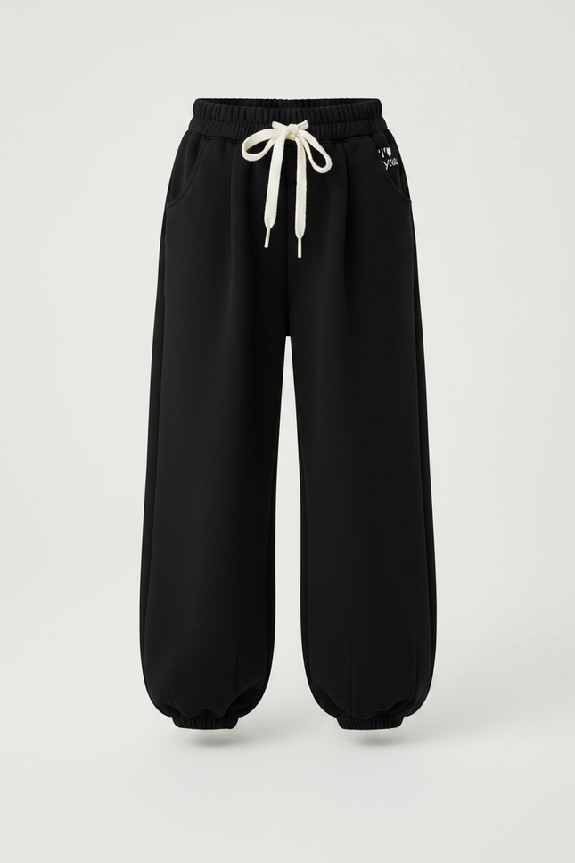 Pantalon Fluide Noir Ample Molleton Coton Confortable Enfant - vue 3