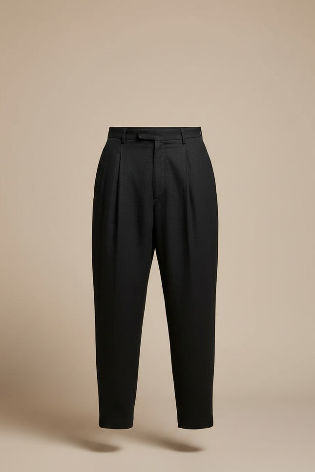 Pantalon Taille Haute Fluide Homme - Noir Viscose - vue 3