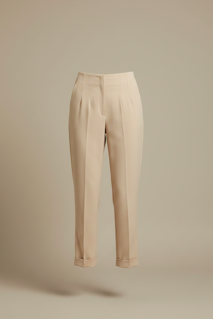 Pantalon Fluide Beige Taille Haute Chic Habillé - Polyester - vue 3