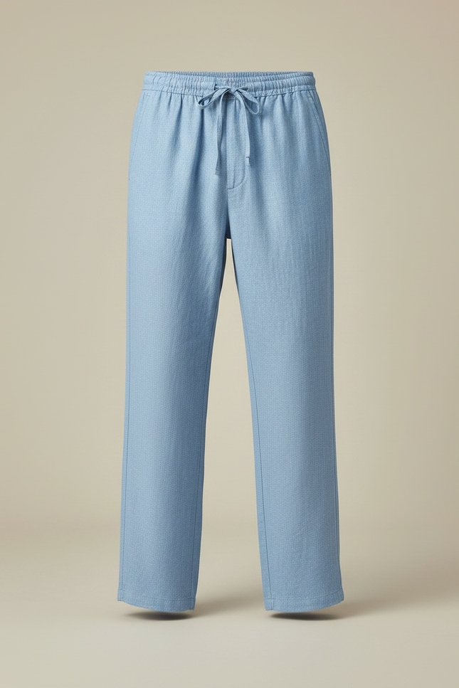 Pantalon Fluide Bleu Ciel Ample Lin Cordon Décontracté - vue 3