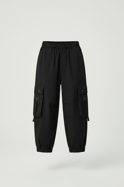 Pantalon Fluide Noir Ample Cargo Sport Enfant - Polyester - vue 3