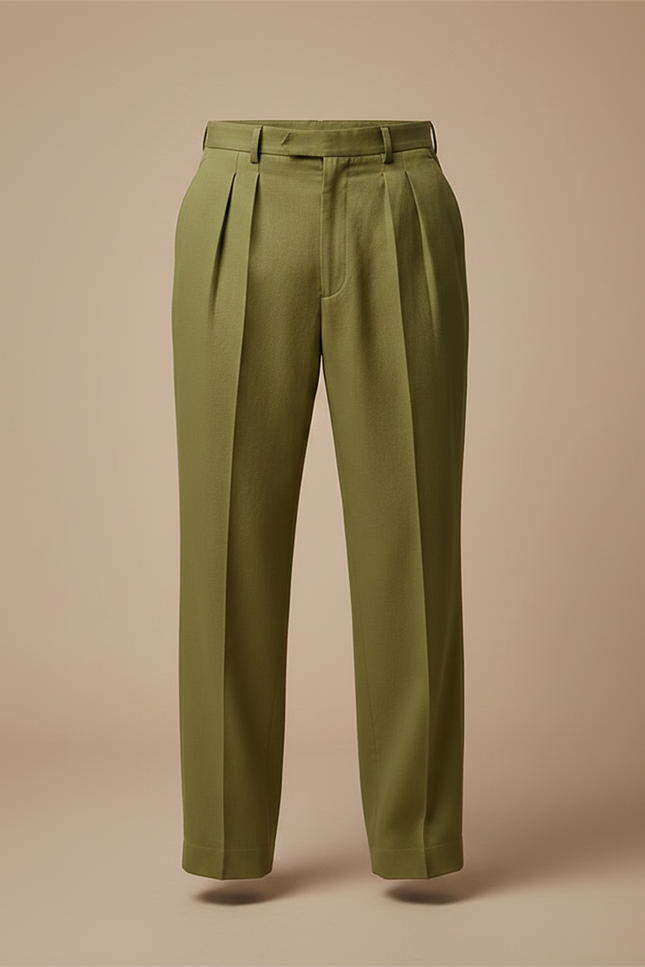 Pantalon Fluide Vert Ample Plissé Lin Homme - vue 3