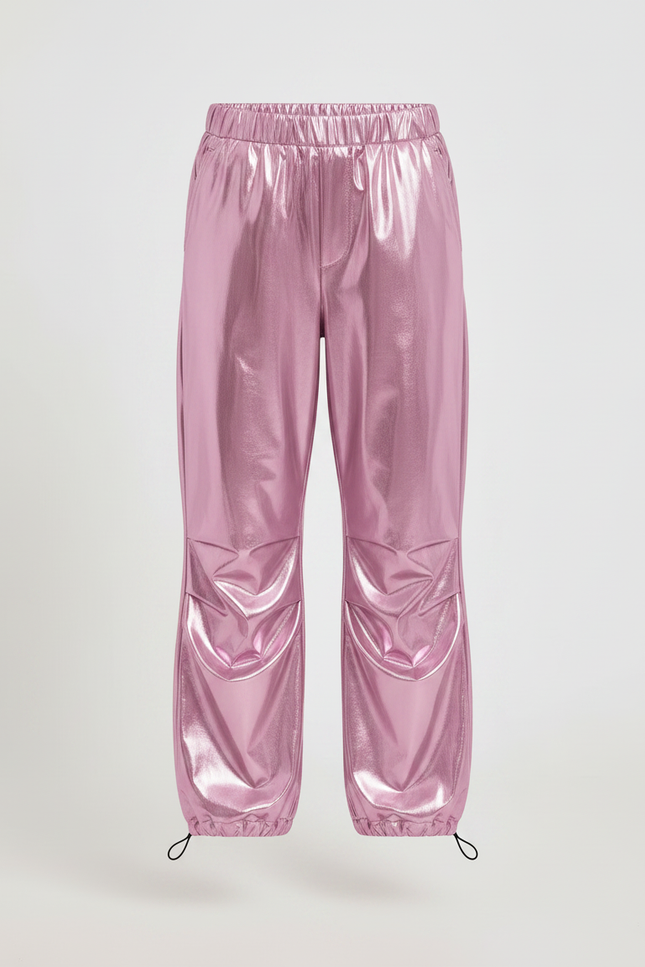 Pantalon Fluide Métallisé Rose Cargo Brillant Fille - Polyester - vue 3