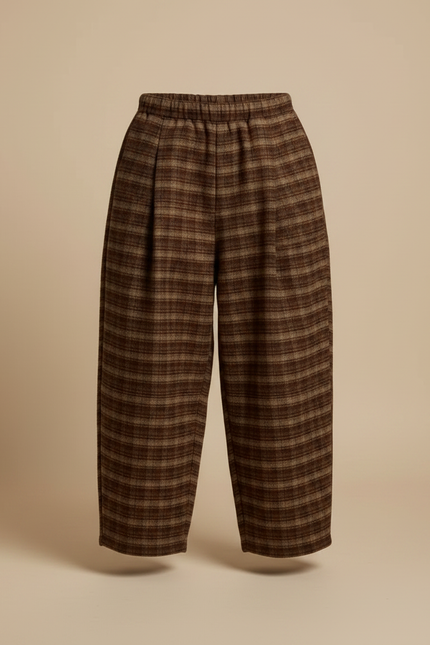 Pantalon Fluide Marron Carreaux Ample Épais Garçon - Tweed - vue 3