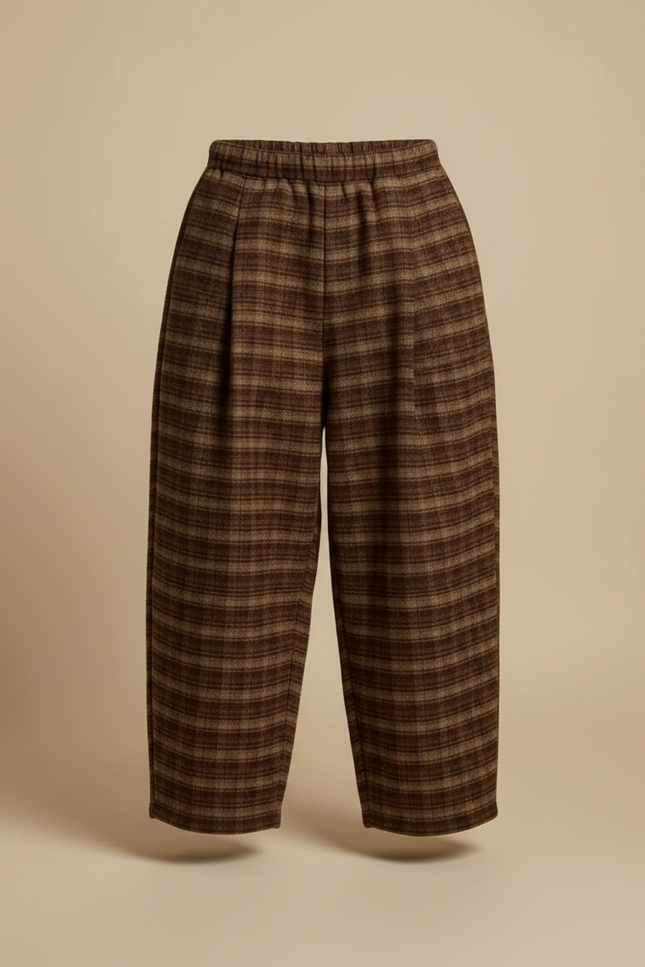 Pantalon Fluide Marron Carreaux Ample Épais Garçon - Tweed - vue 3