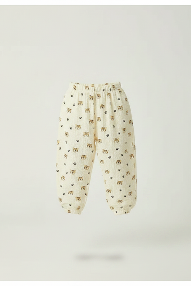 Pantalon Fluide Écru Imprimé Tigre Coton Léger Enfant - Beige - vue 3