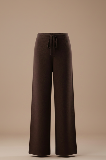 Pantalon Fluide Marron Ample Cordon Laine Mérinos - vue 3