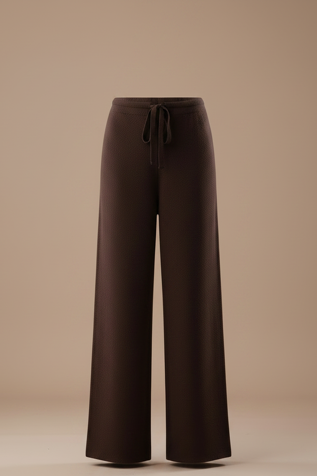 Pantalon Fluide Marron Ample Cordon Laine Mérinos - vue 3