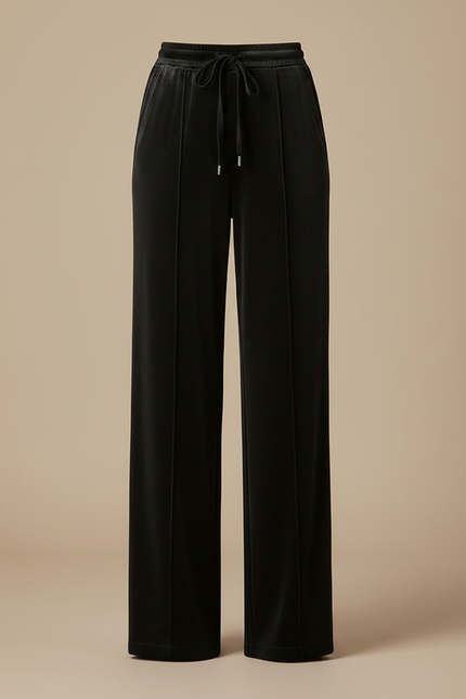 Pantalon Fluide Noir Velours Ample Cordon Décontracté - vue 3
