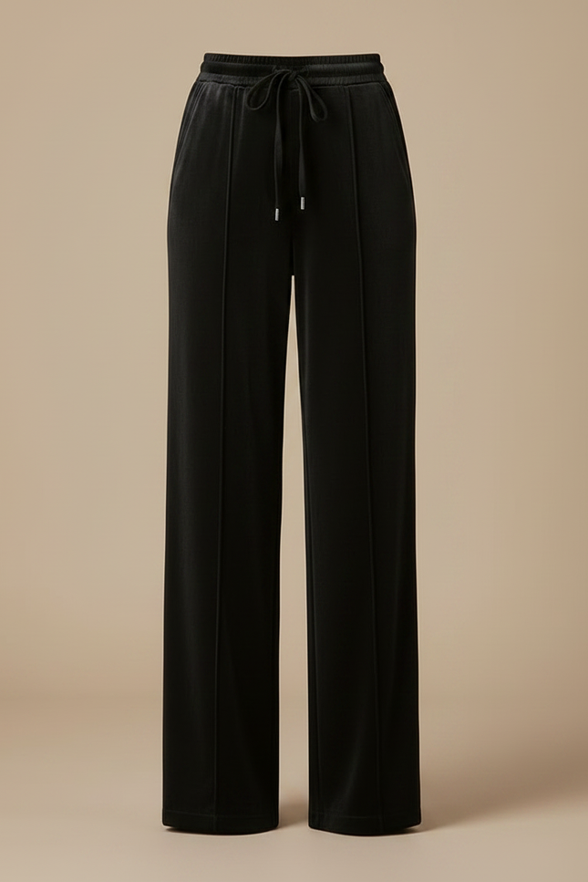 Pantalon Fluide Noir Velours Ample Cordon Décontracté - vue 3