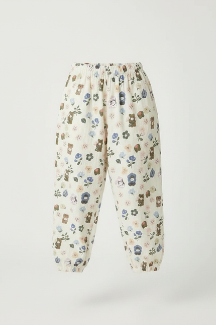 Pantalon Fluide Imprimé Floral Mignon Beige Enfant - Lin - vue 3