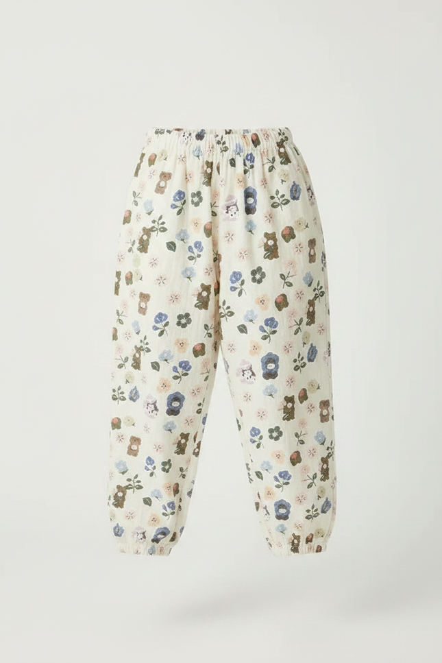 Pantalon Fluide Imprimé Floral Mignon Beige Enfant - Lin - vue 3