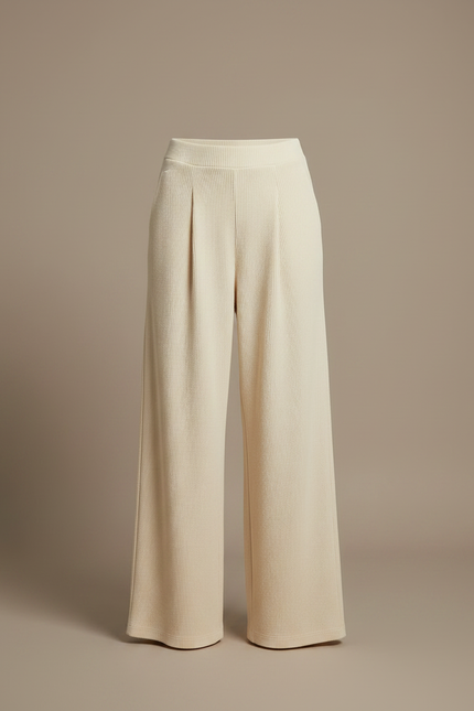 Pantalon Fluide Beige Côtelé Ample Décontracté Chic - Cordé - vue 3