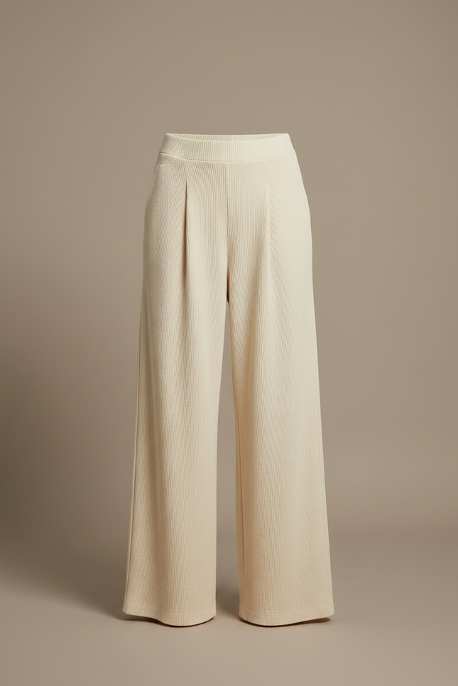 Pantalon Fluide Beige Côtelé Ample Décontracté Chic - Cordé - vue 3