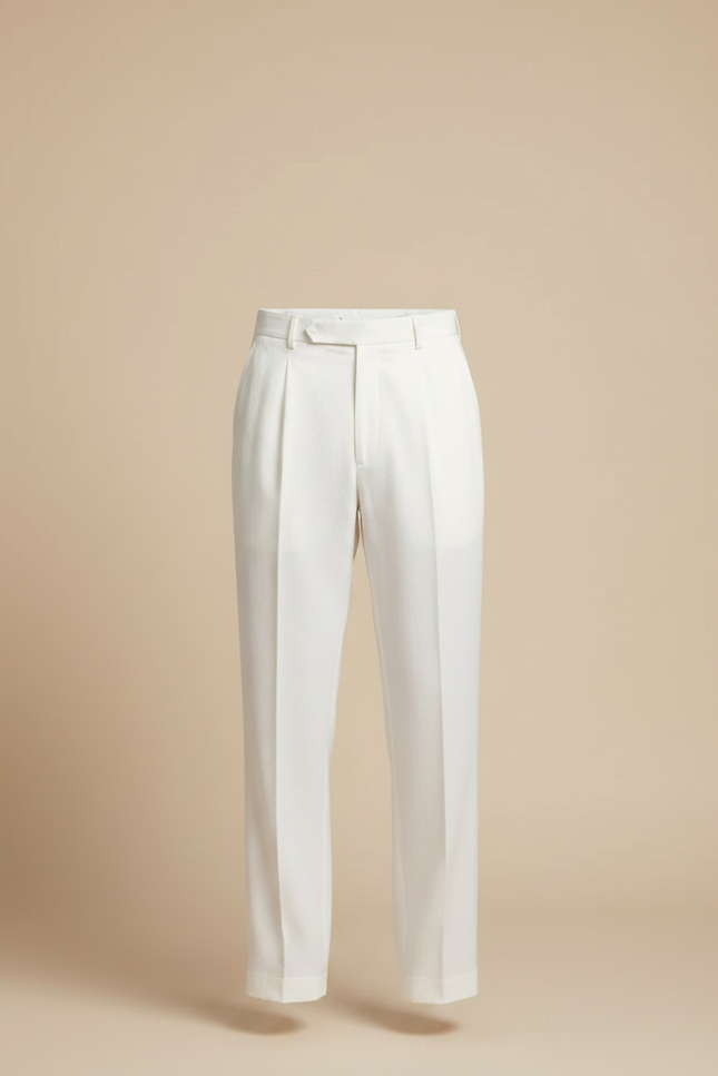 Pantalon Fluide Blanc Lin Droit Plissé Élégant Homme - vue 3