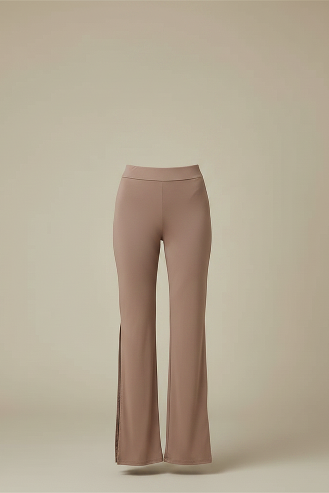 Pantalon Fluide Marron Évasé Fendu Viscose Confortable - vue 3