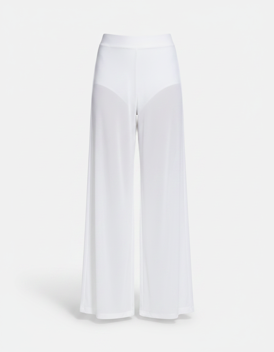 Pantalon Fluide Blanc Transparent Ample Large Élégant - Polyester - vue 2