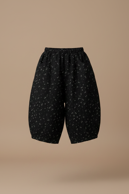 Pantalon Fluide Noir Fleuri Ample Décontracté Fille - Lin - vue 3