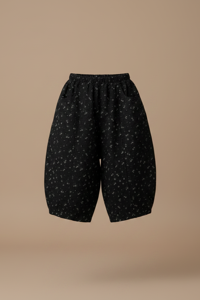 Pantalon Fluide Noir Fleuri Ample Décontracté Fille - Lin - vue 3