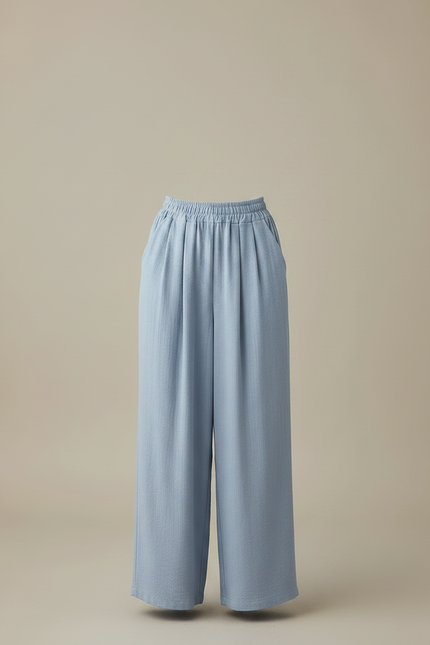 Pantalon Fluide Bleu Ciel Ample Plissé Décontracté Léger - Lin - vue 3