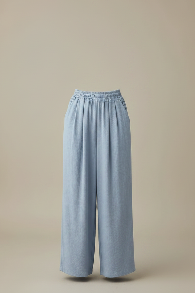 Pantalon Fluide Bleu Ciel Ample Plissé Décontracté Léger - Lin - vue 3