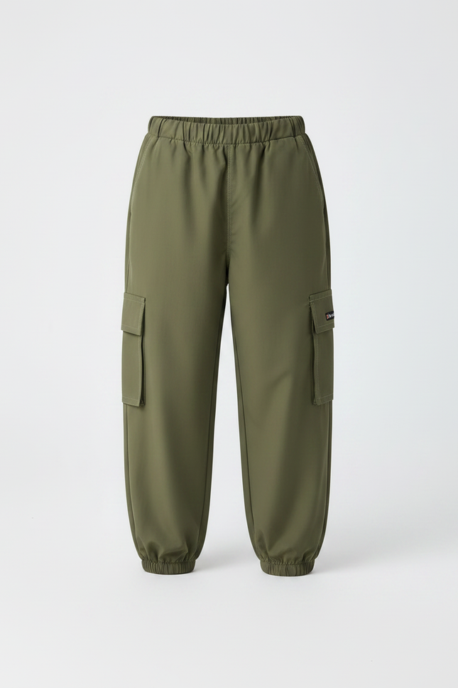 Pantalon Fluide Cargo Vert Ample Décontracté Enfant Garçon - Kaki Polyester - vue 2