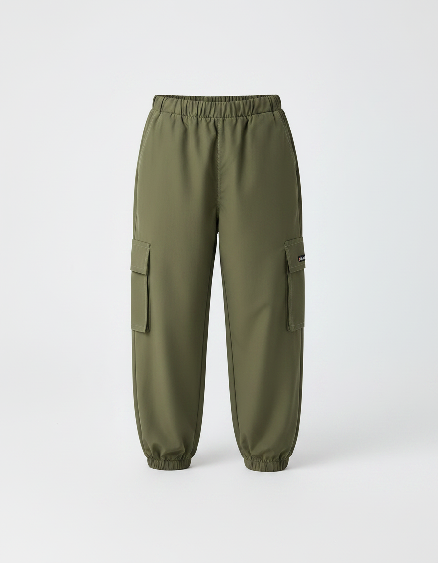 Pantalon Fluide Cargo Vert Ample Décontracté Enfant Garçon - Kaki Polyester - vue 2